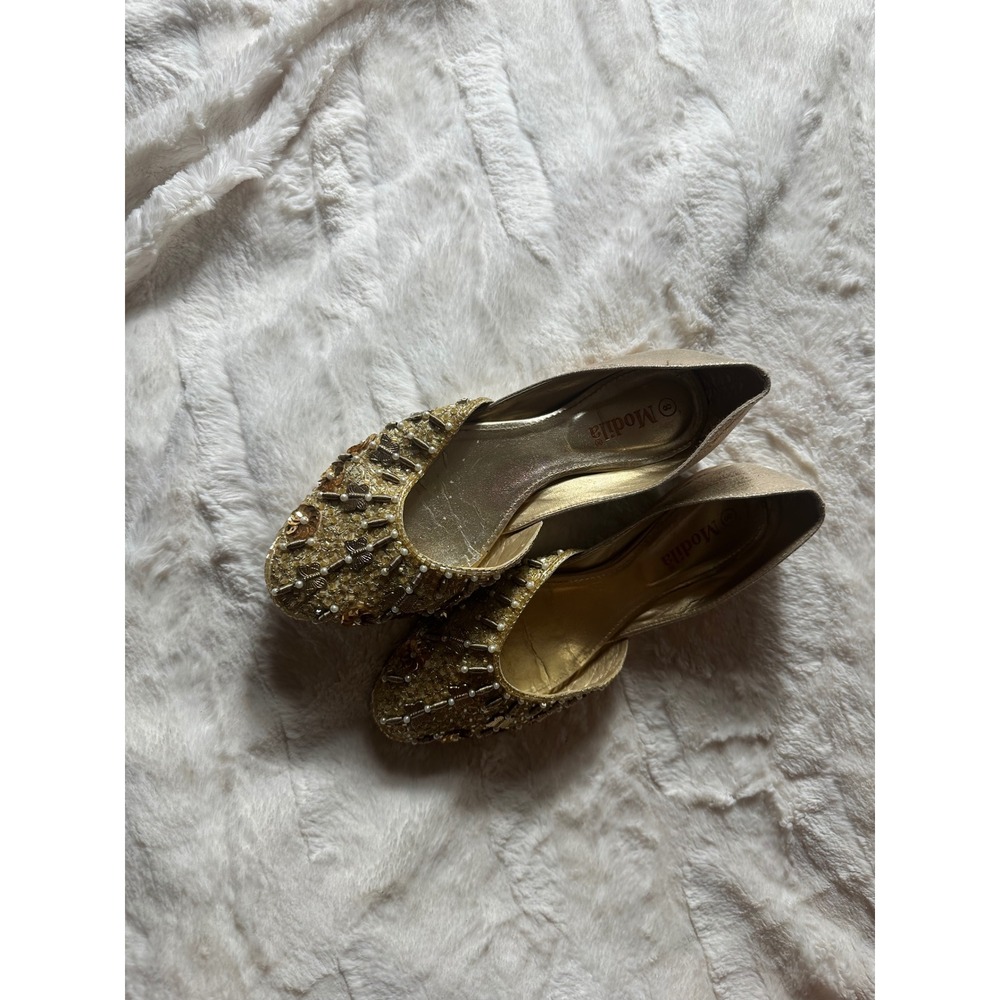 Modila Gold Embellished Ballet Flats Pointed Toe Butterfly Beaded Shoes Womens 8